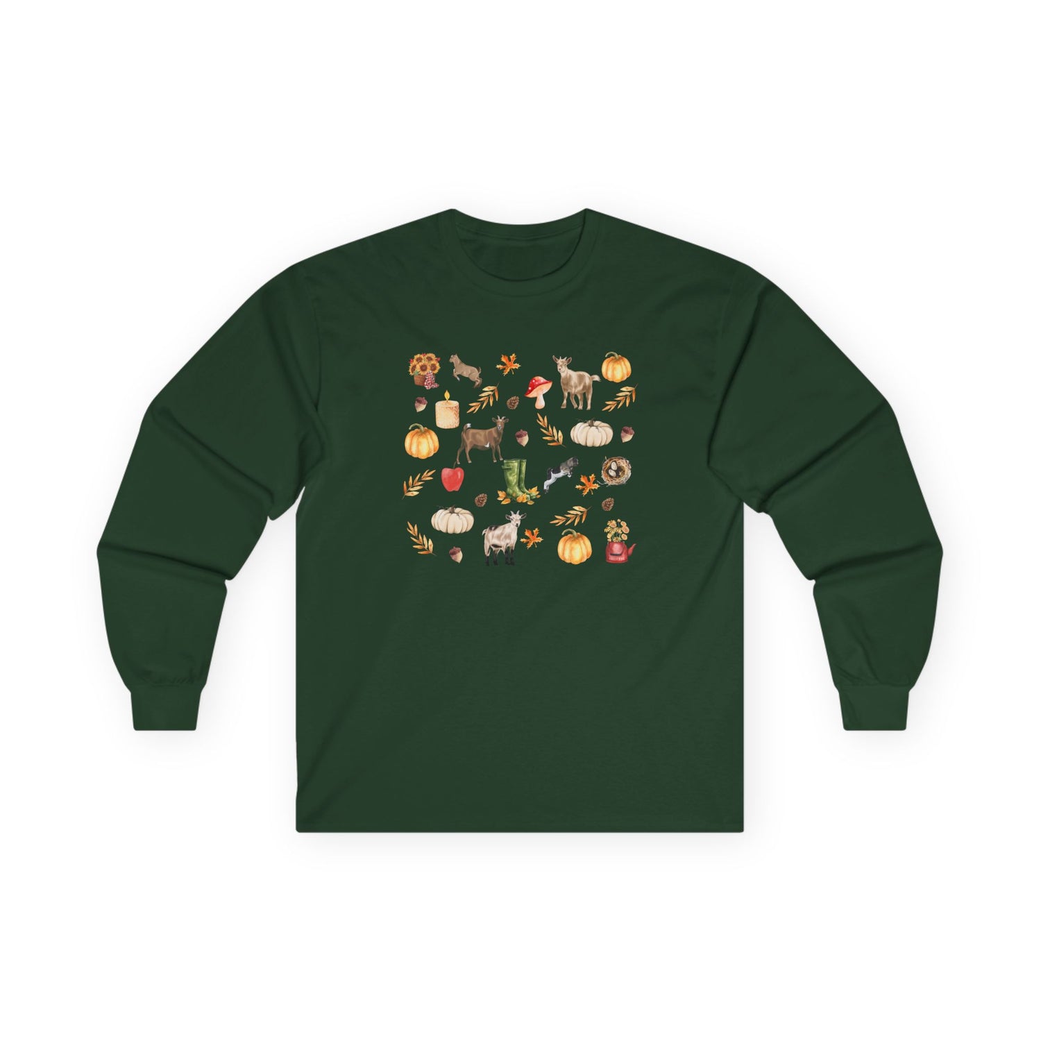 Autumn Goaties Long Sleeve T-Shirt by Katie Van Slyke™ Forest Green
