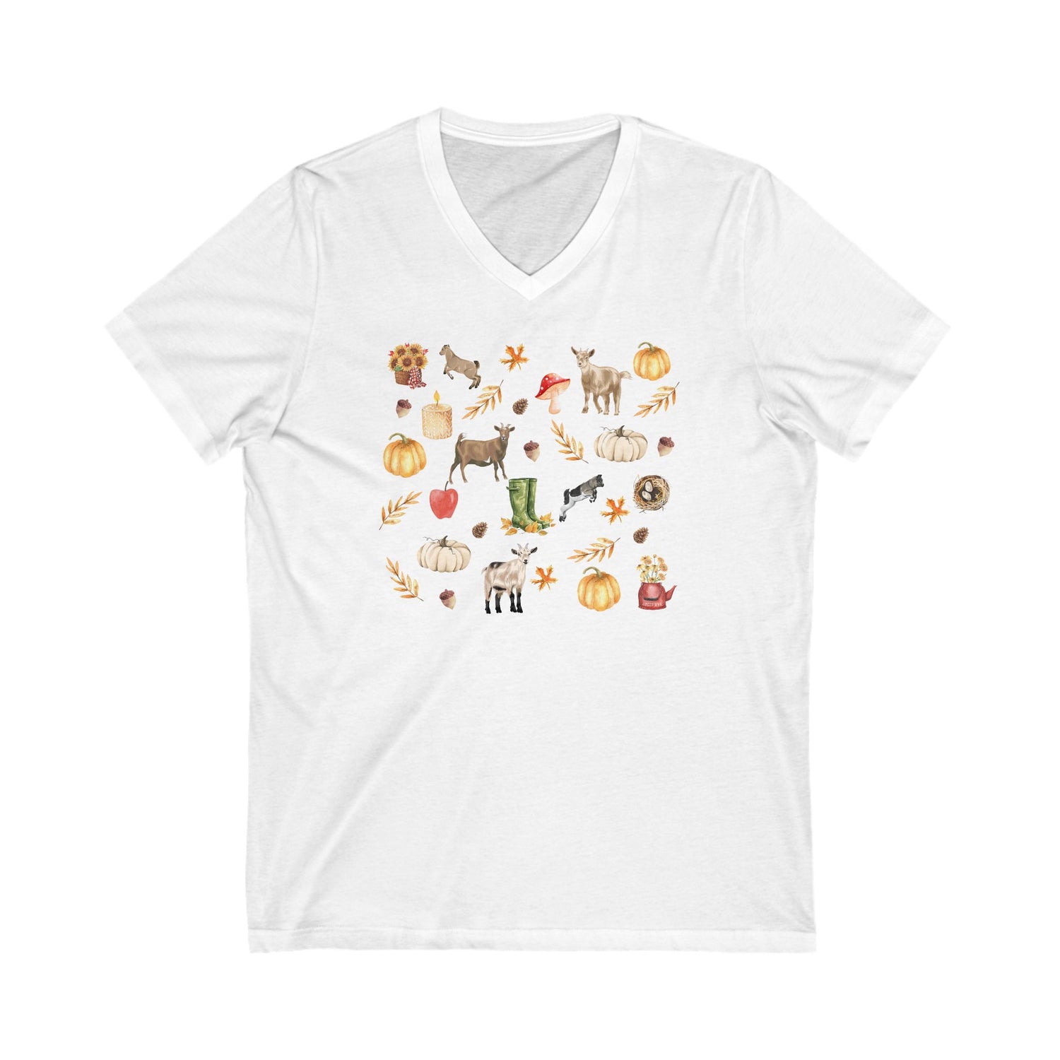 Autumn Goaties V-Neck T-Shirt by Katie Van Slyke™ White