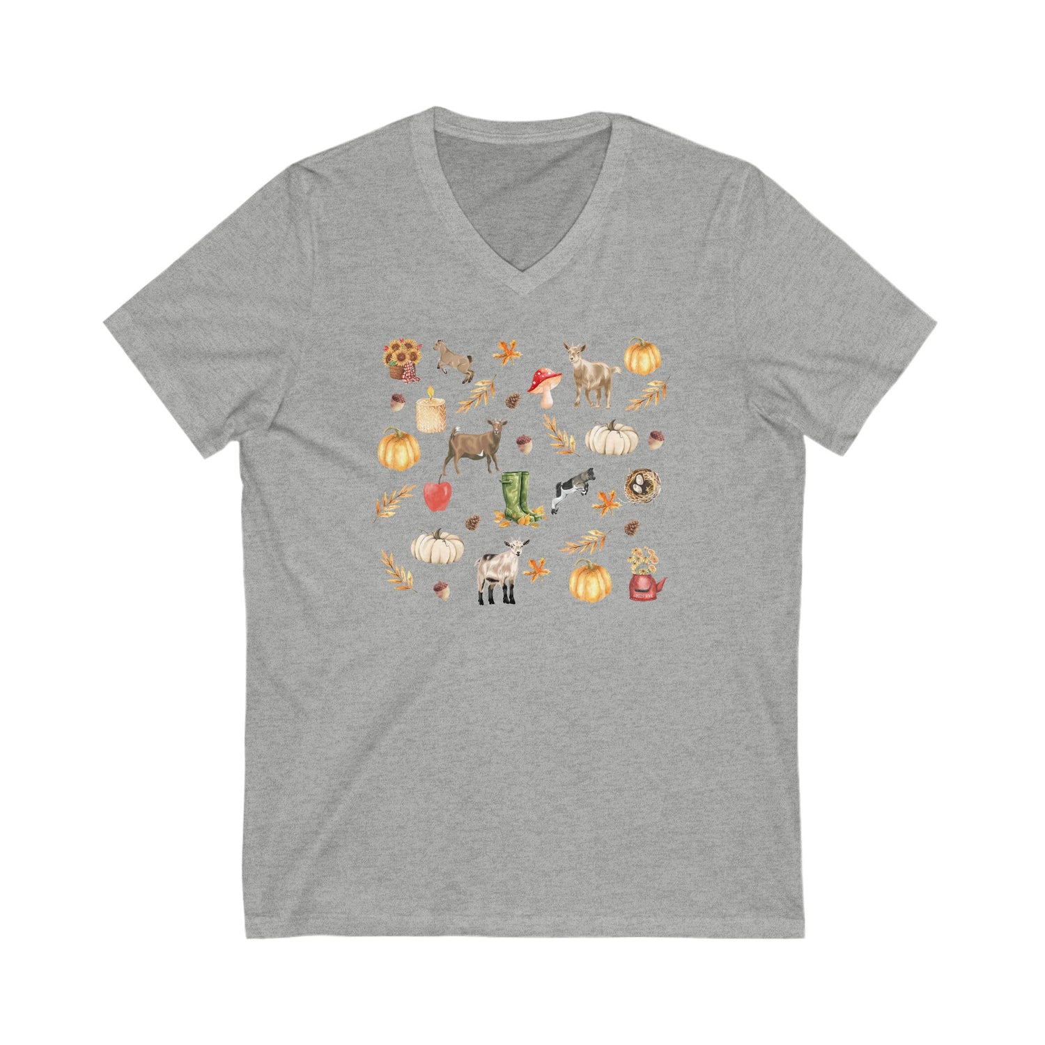 Autumn Goaties V-Neck T-Shirt by Katie Van Slyke™ Sport Grey