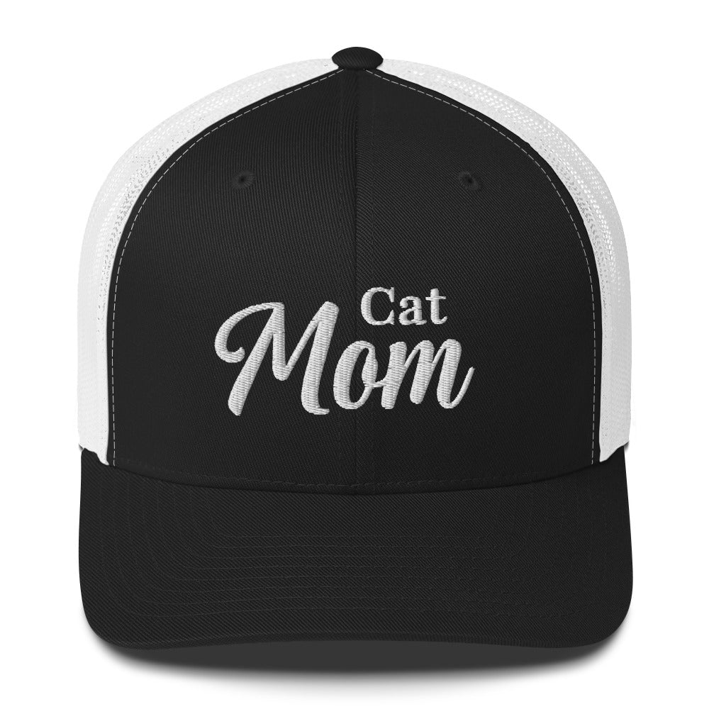 Cat Mom Trucker Hat by Katie Van Slyke - black/white