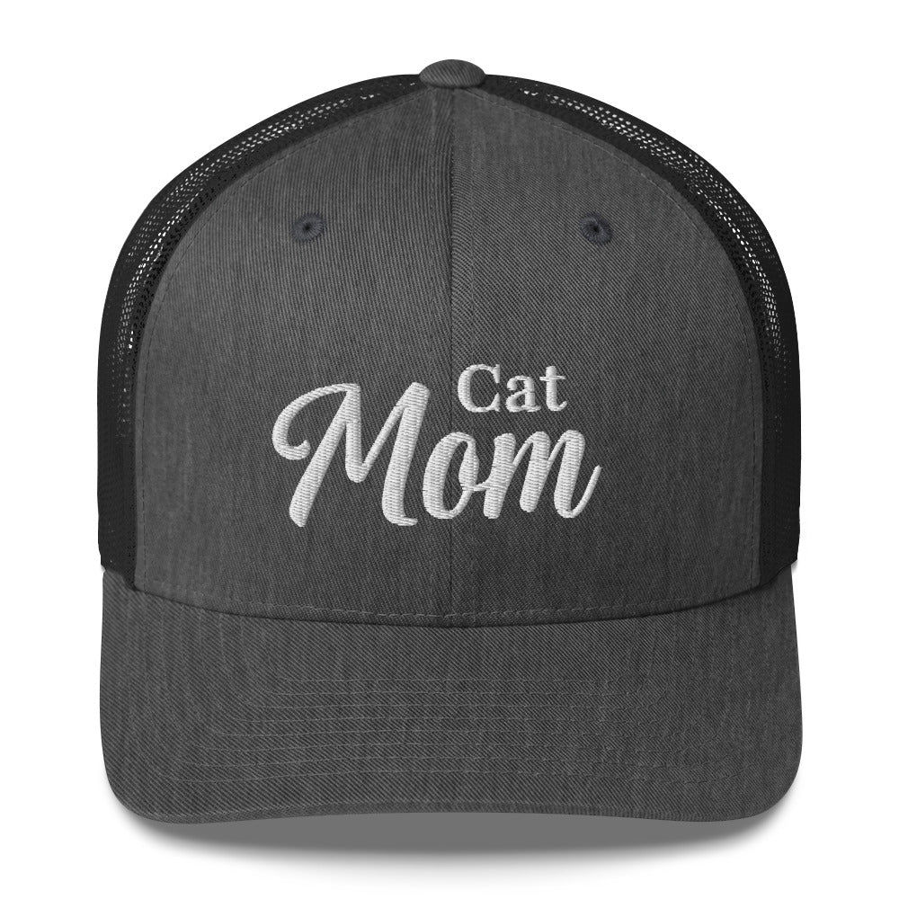 Cat Mom Trucker Hat by Katie Van Slyke - dark heather gray/black