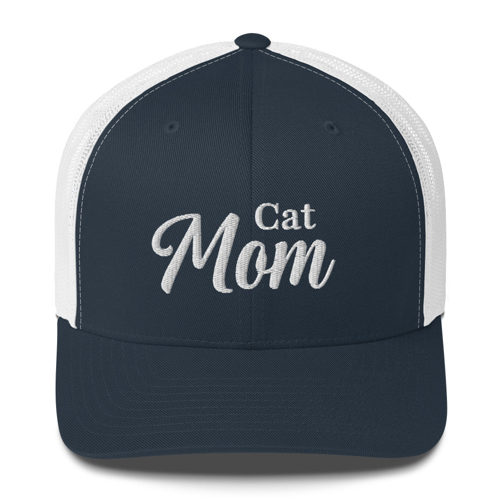 Cat Mom Trucker Hat by Katie Van Slyke - navy/white