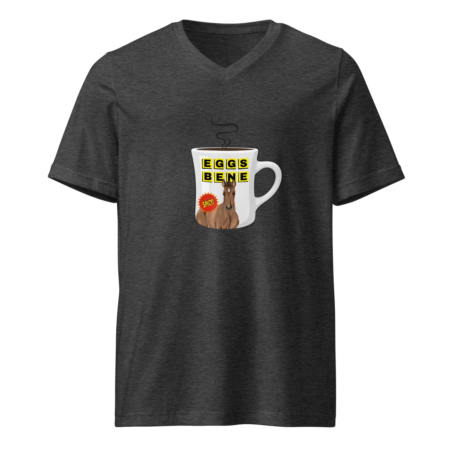 Eggs Benedict V-Neck T-Shirt by Katie Van Slyke - Dark Grey Heather