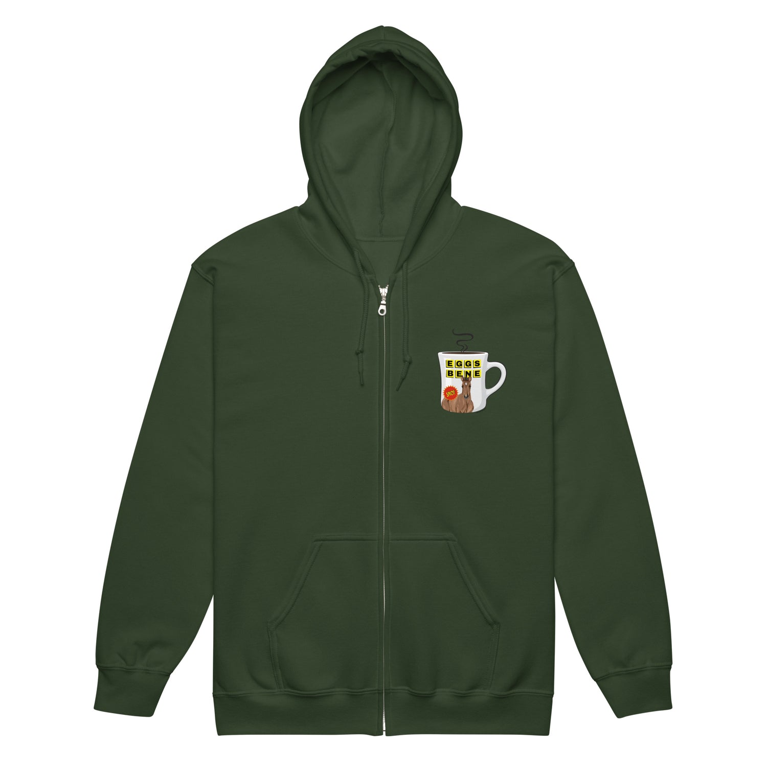 Eggs Benedict Zip-Up Hoodie by Katie Van Slyke - Forest Green