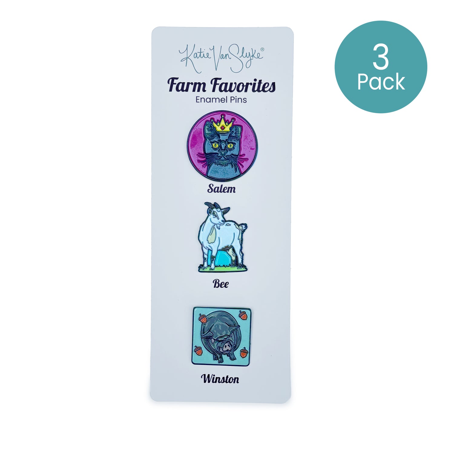 Farm Favorites Pins 3-Pack by Katie Van Slyke - on backer card