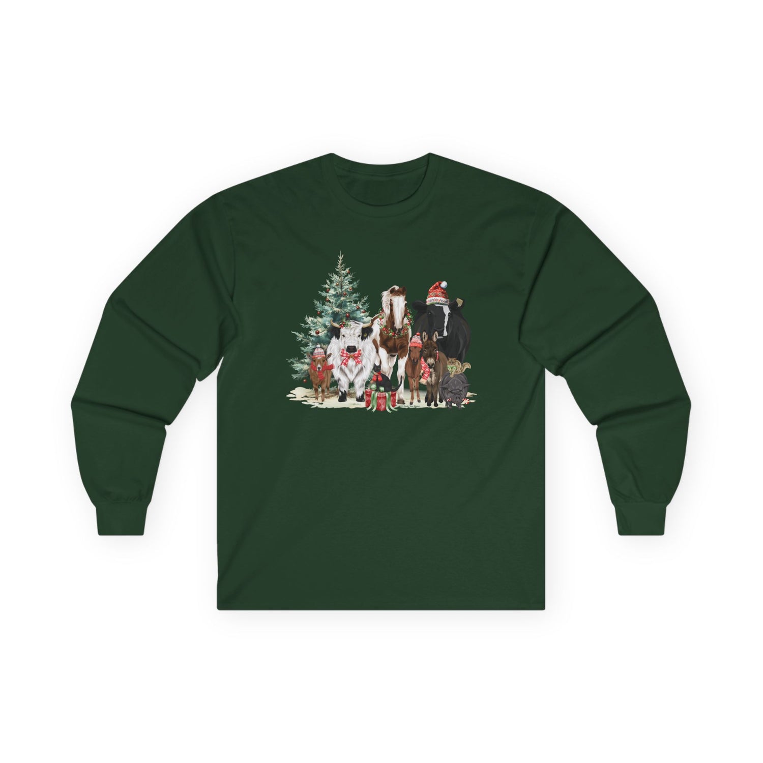 Festive Farm Long Sleeve T-Shirt by Katie Van Slyke® Forest Green
