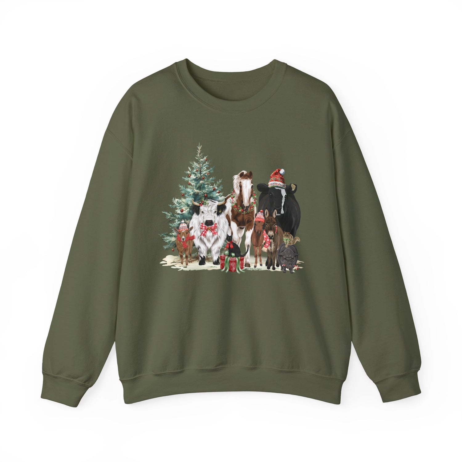 Festive Farm Sweatshirt by Katie Van Slyke® Military Green