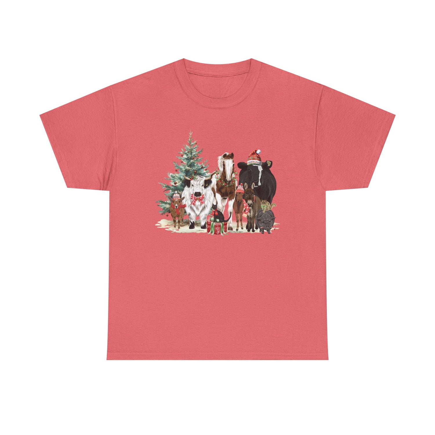 Festive Farm T-Shirt by Katie Van Slyke® Coral Silk