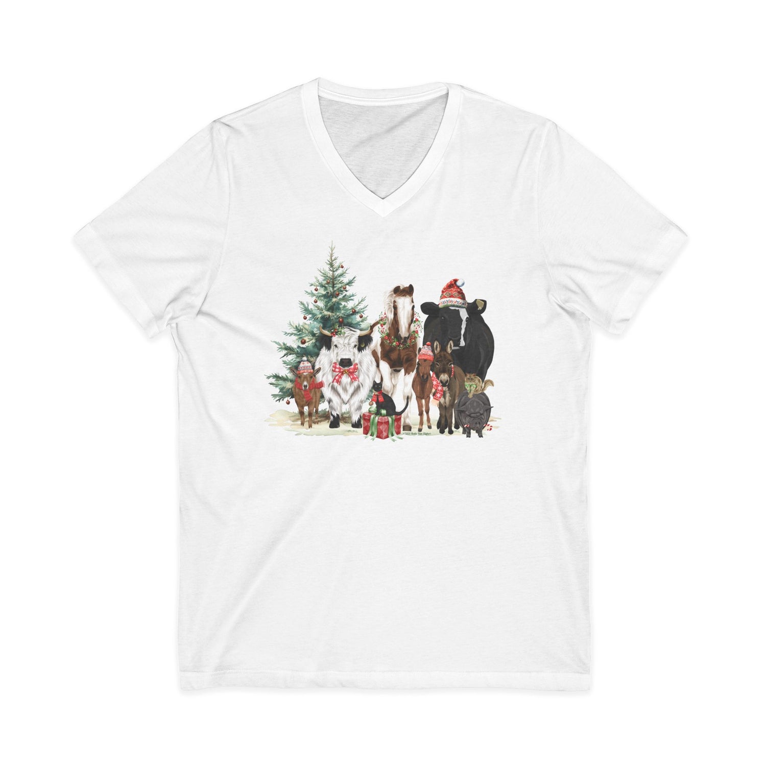 Festive Farm V-Neck T-Shirt by Katie Van Slyke® White