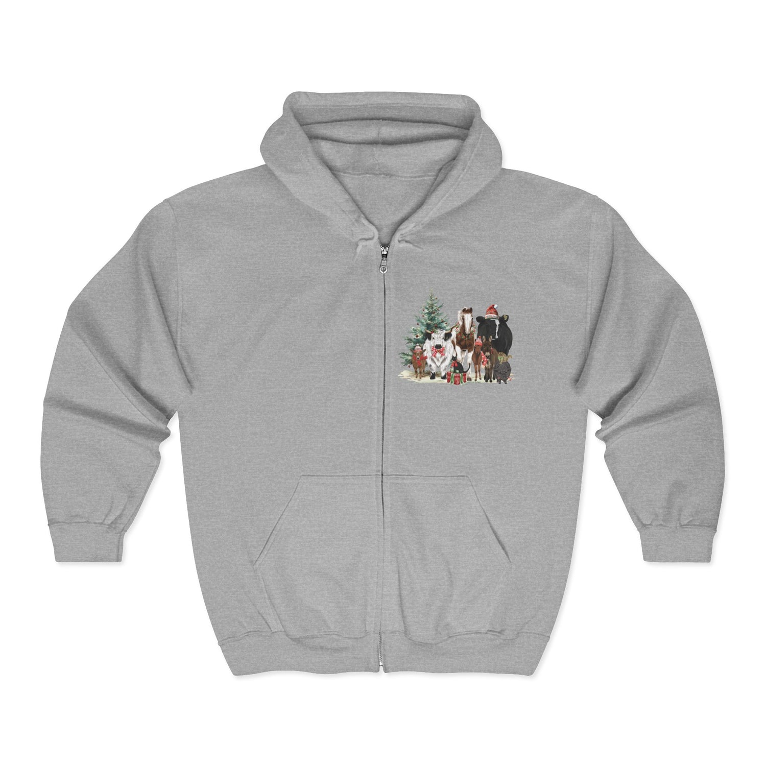 Festive Farm Zip-Up Hoodie by Katie Van Slyke® sport grey