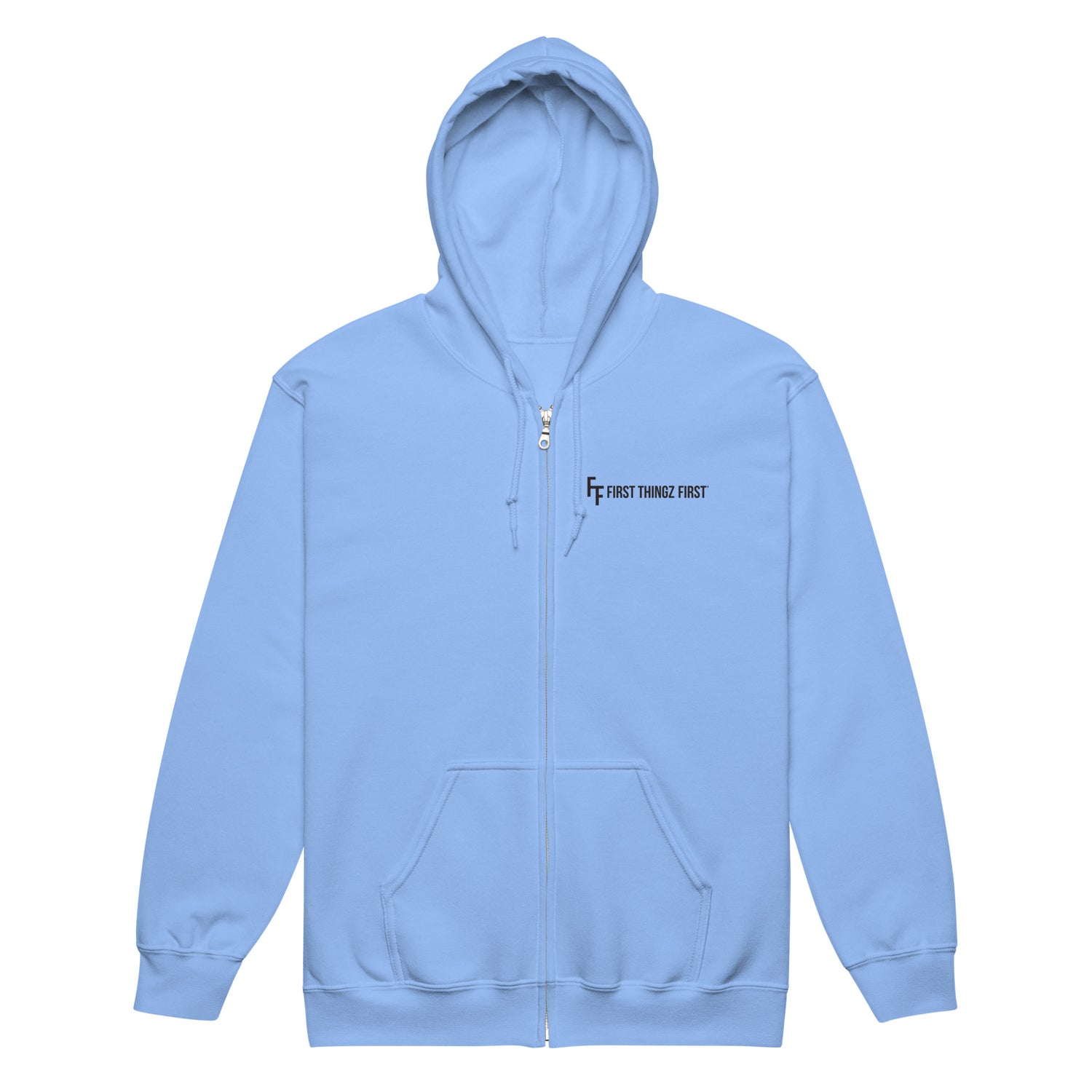 First Thingz First Zip-Up Hoodie by Katie Van Slyke - Carolina Blue