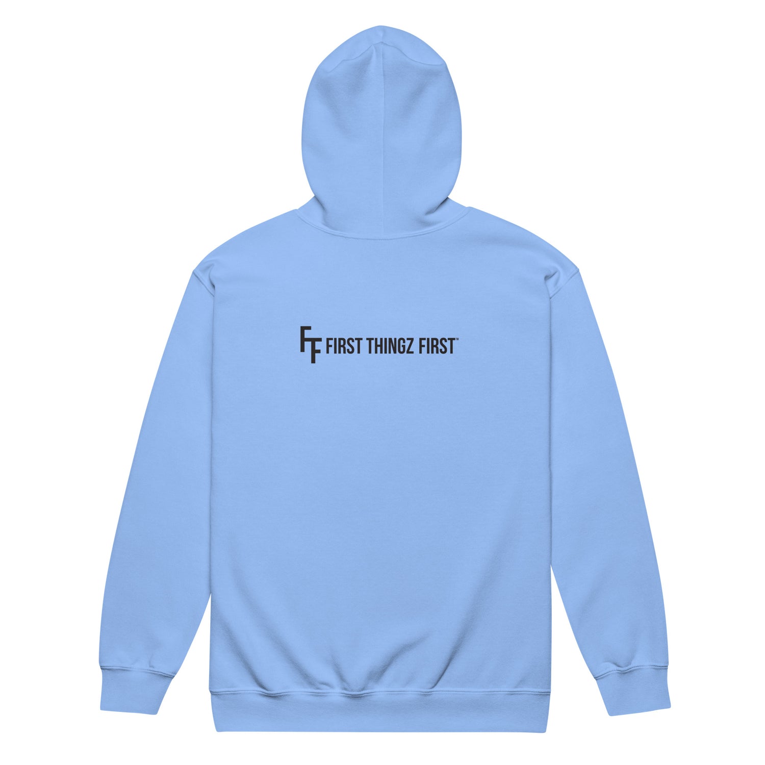 First Thingz First Zip-Up Hoodie by Katie Van Slyke - Carolina Blue back