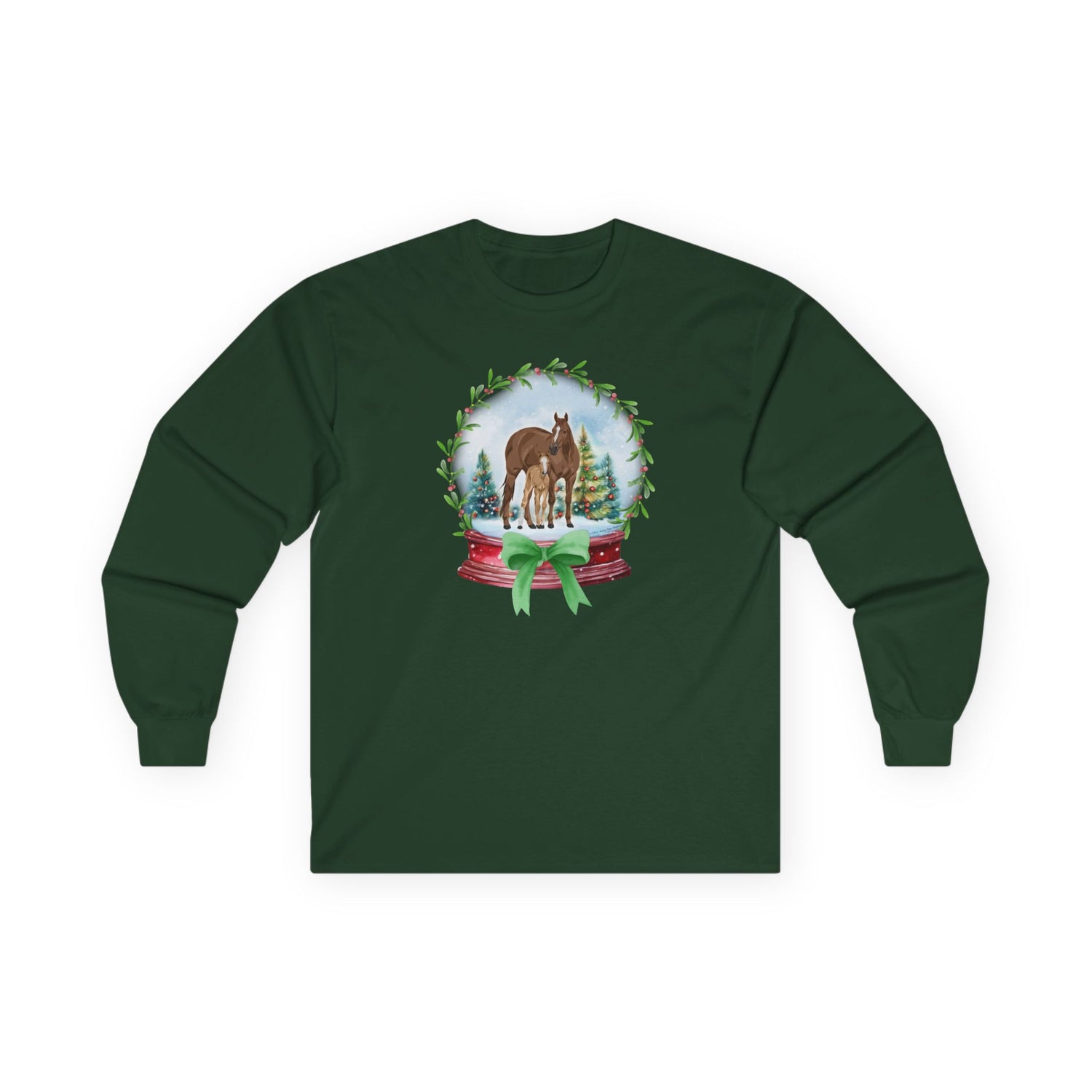 Frosty Foal Long Sleeve T-Shirt by Katie Van Slyke® Forest Green