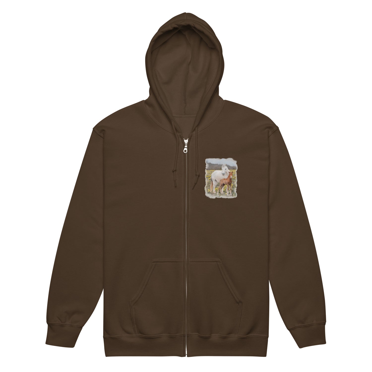 Glenn and Coco Zip-Up Hoodie by Katie Van Slyke - Dark Chocolate
