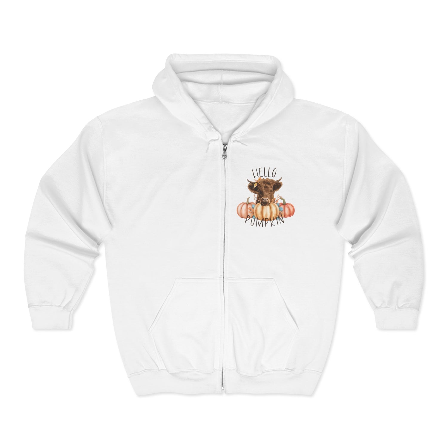 Hello Pumpkin Zip-Up Hoodie by Katie Van Slykeâ„¢ White