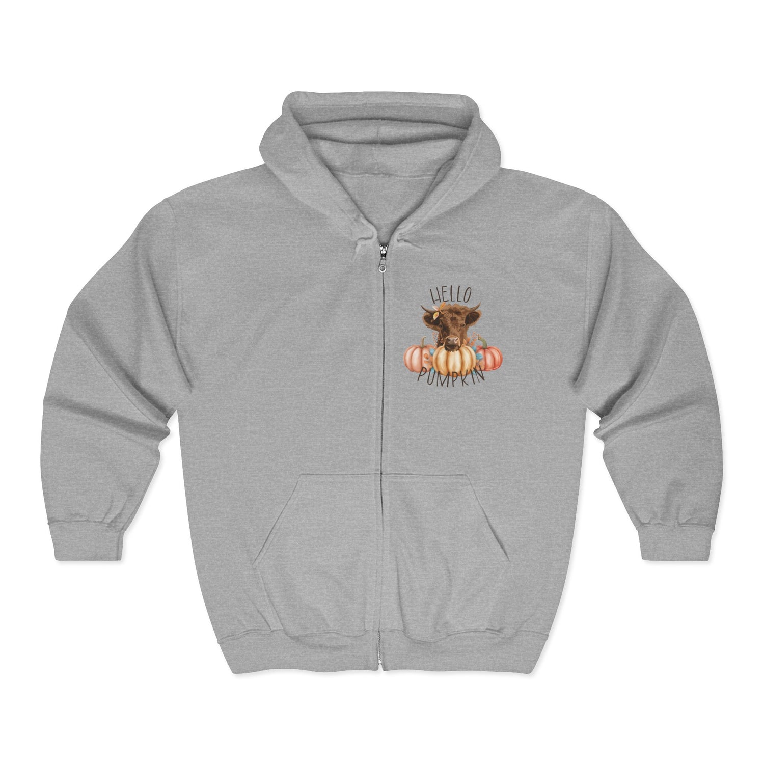 Hello Pumpkin Zip-Up Hoodie by Katie Van Slyke™ Sport Grey