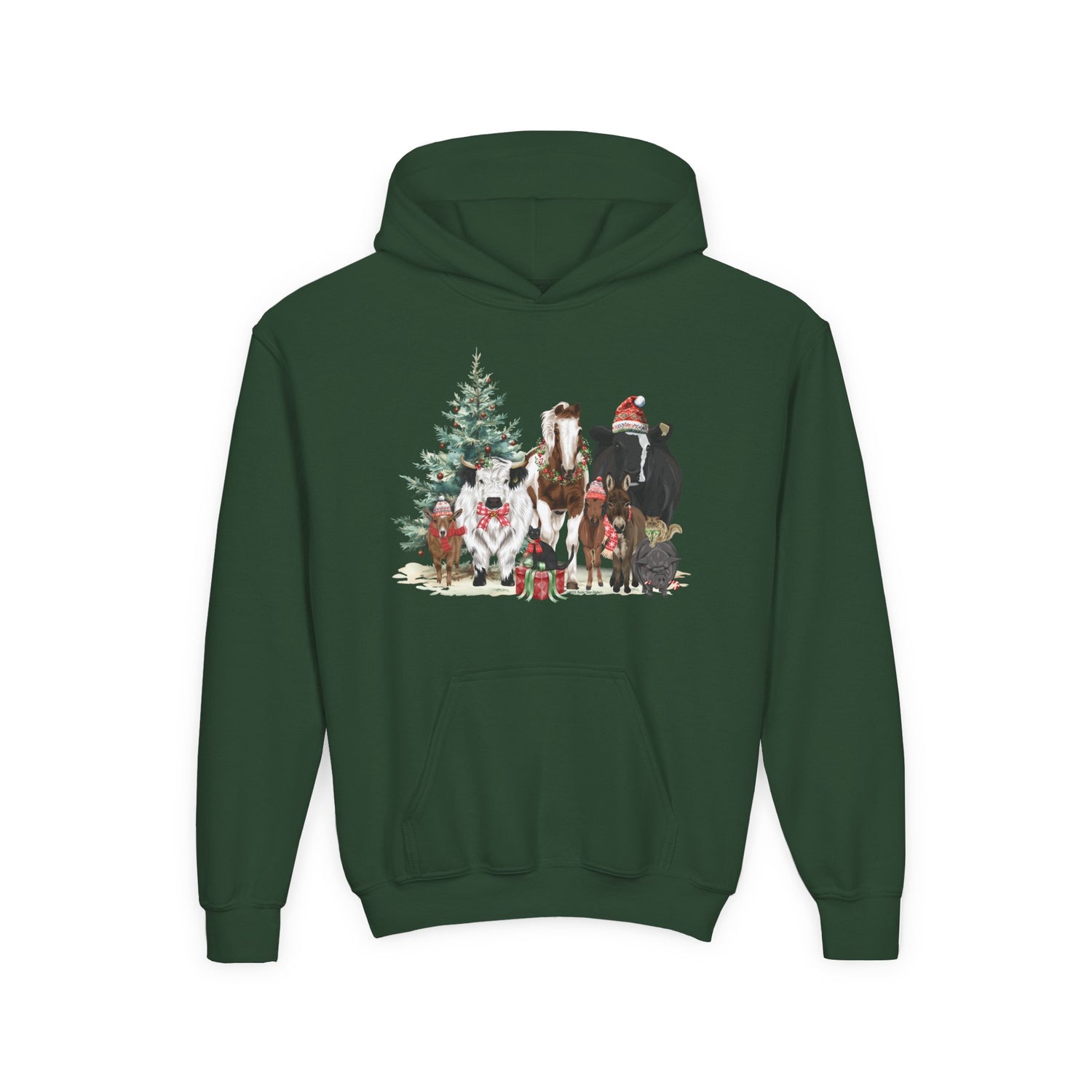 KIDS Festive Farm Hoodie by Katie Van Slyke® Forest Green