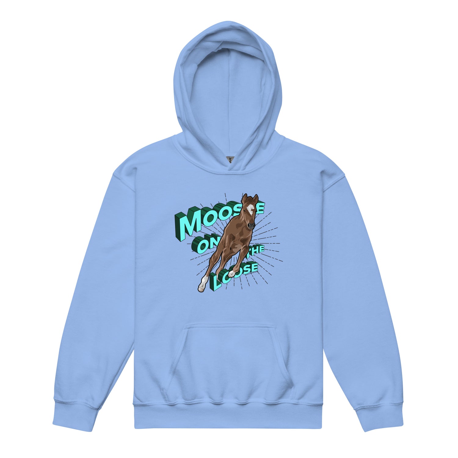 KIDS Moose On The Loose Hoodie by Katie Van Slyke - Carolina Blue