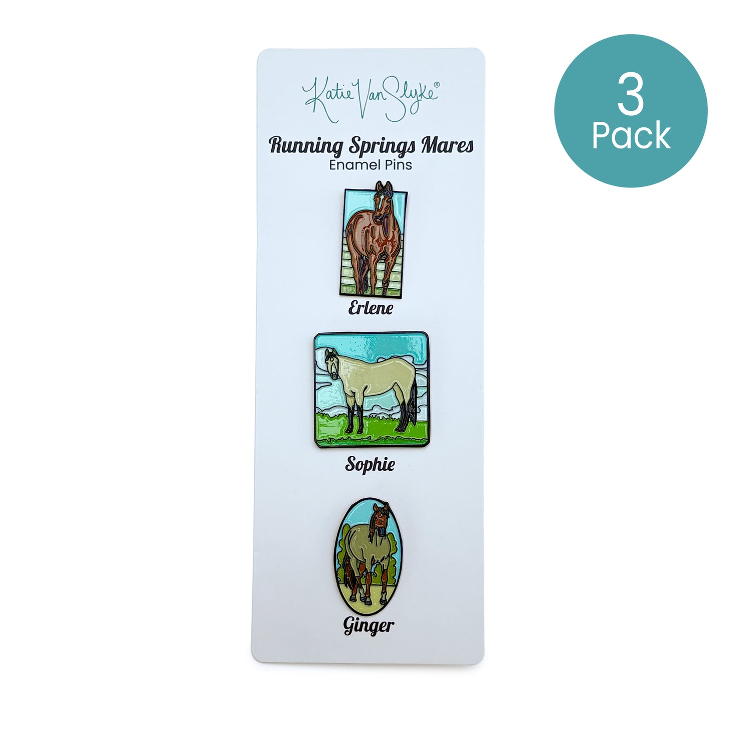 Mares Pins 3-Pack by Katie Van Slyke - on backer card
