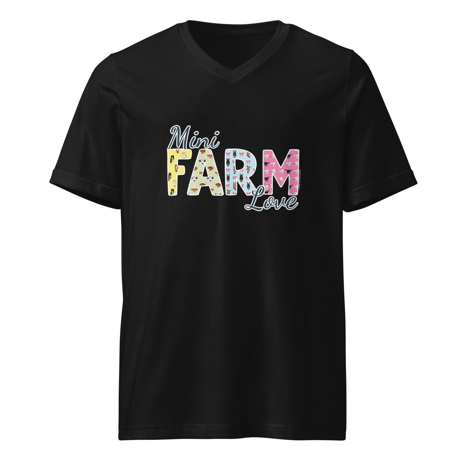 Mini Farm Love V-Neck T-Shirt by Katie Van Slyke - Black
