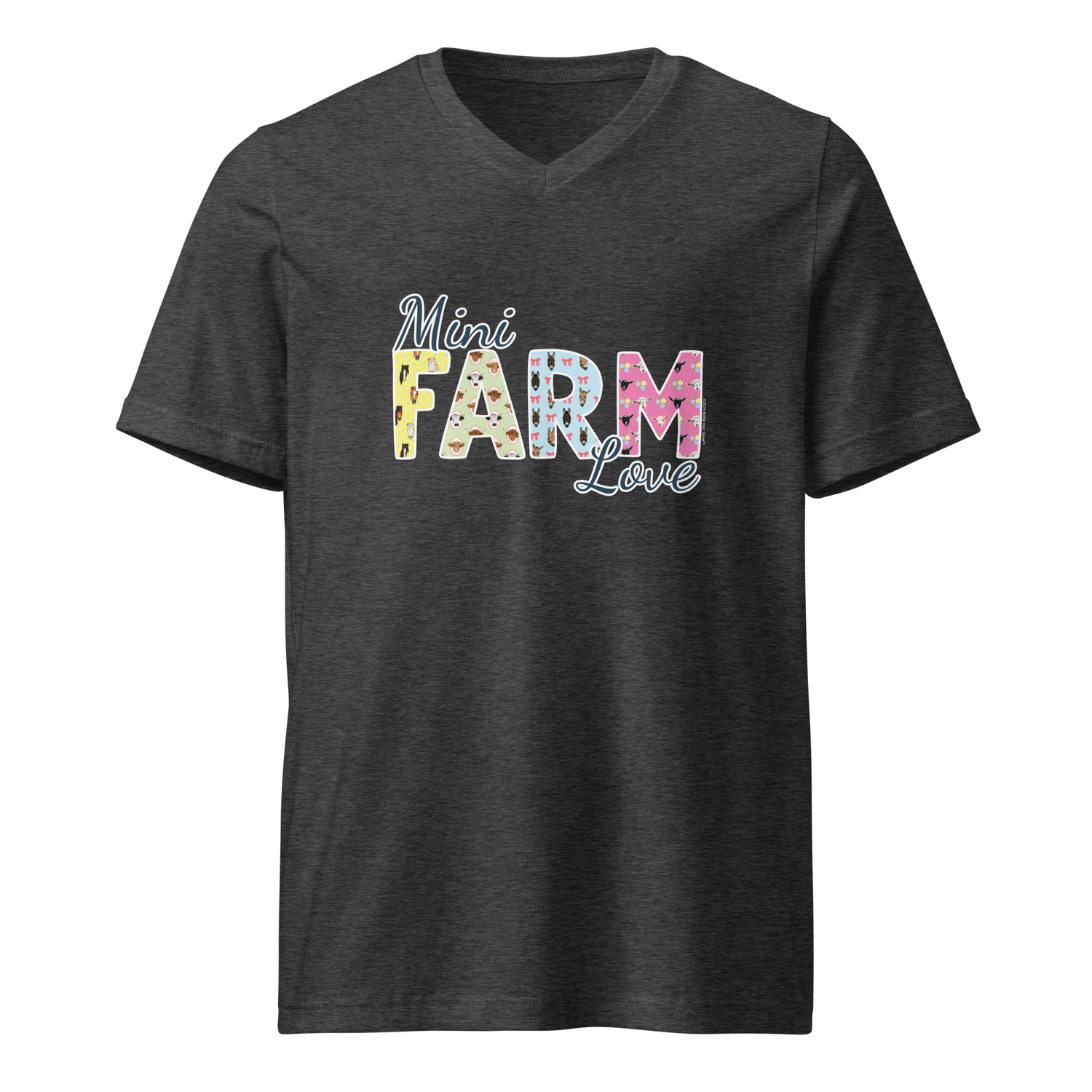 Mini Farm Love V-Neck T-Shirt by Katie Van Slyke - Dark Grey Heather