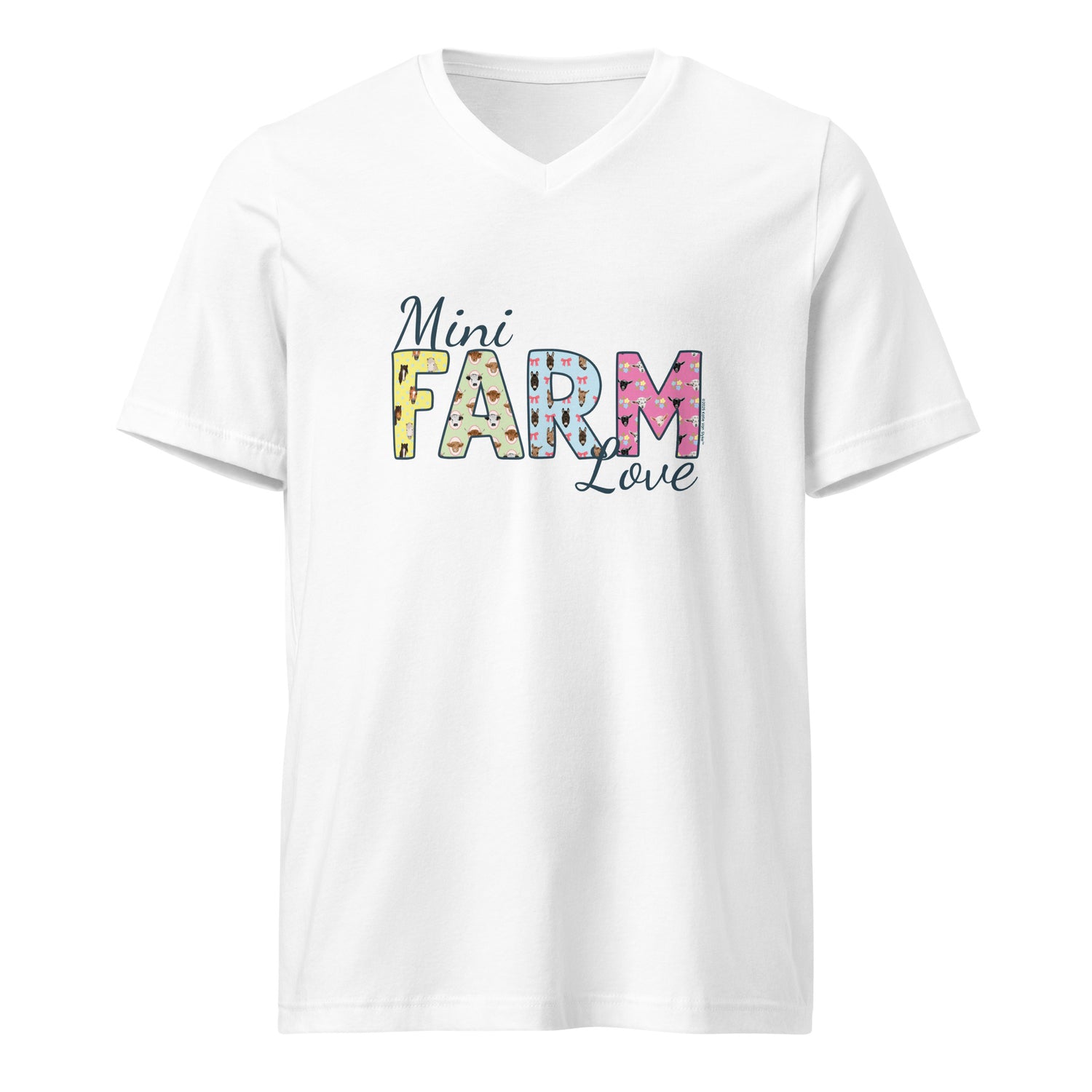 Mini Farm Love V-Neck T-Shirt by Katie Van Slyke - White