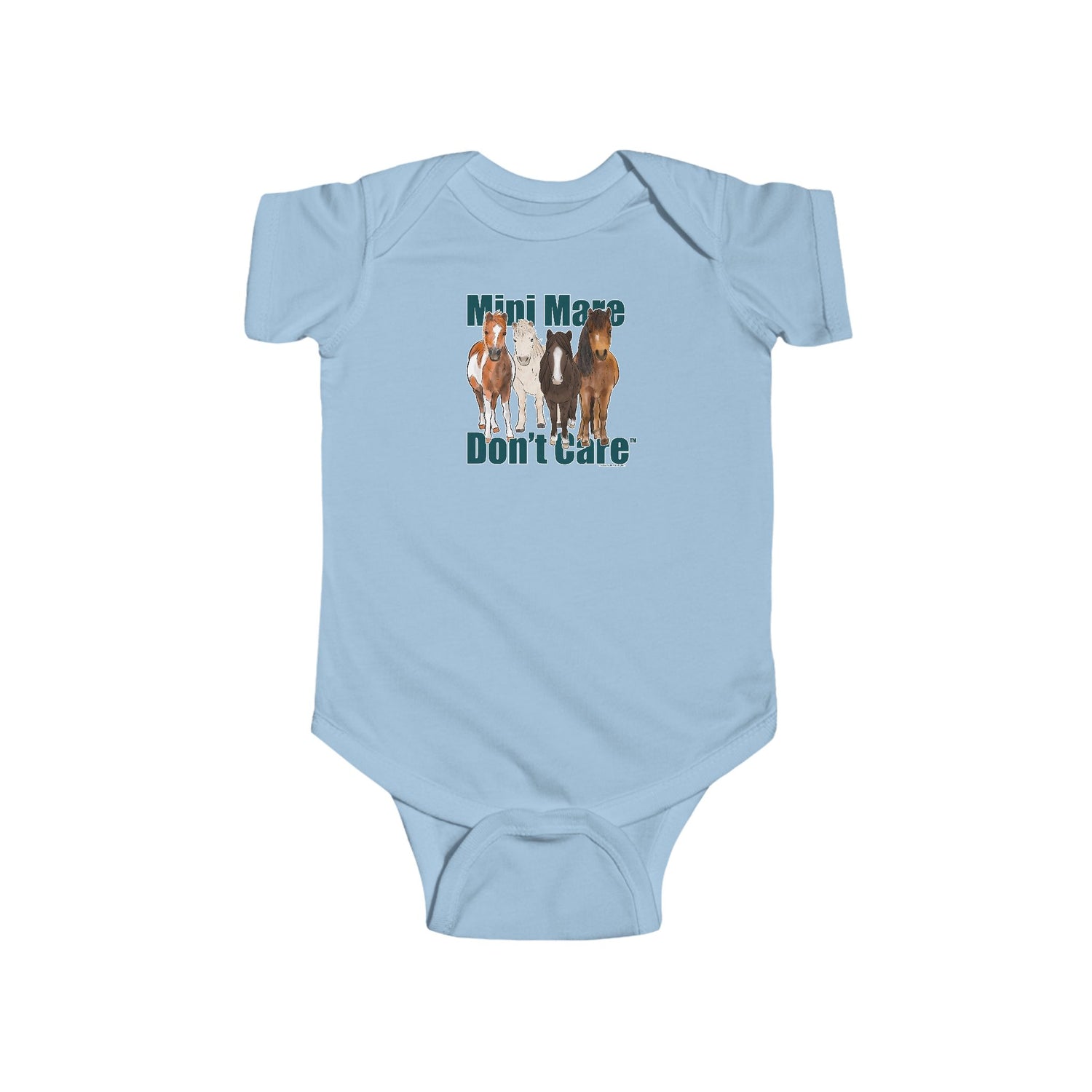 Mini Mare Don't Care Infant Onesie by Katie Van Slyke® light blue