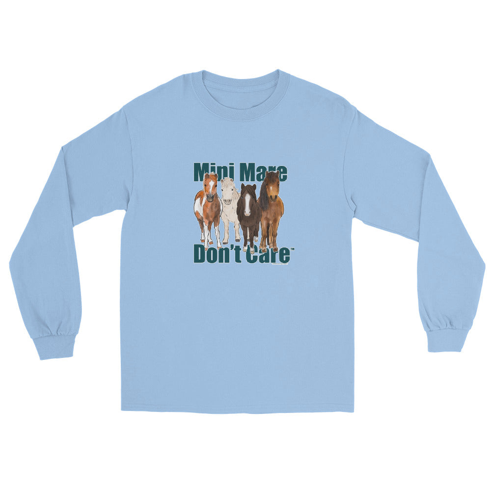 Mini Mare Don't Care Long Sleeve T-Shirt by Katie Van Slyke - Light Blue
