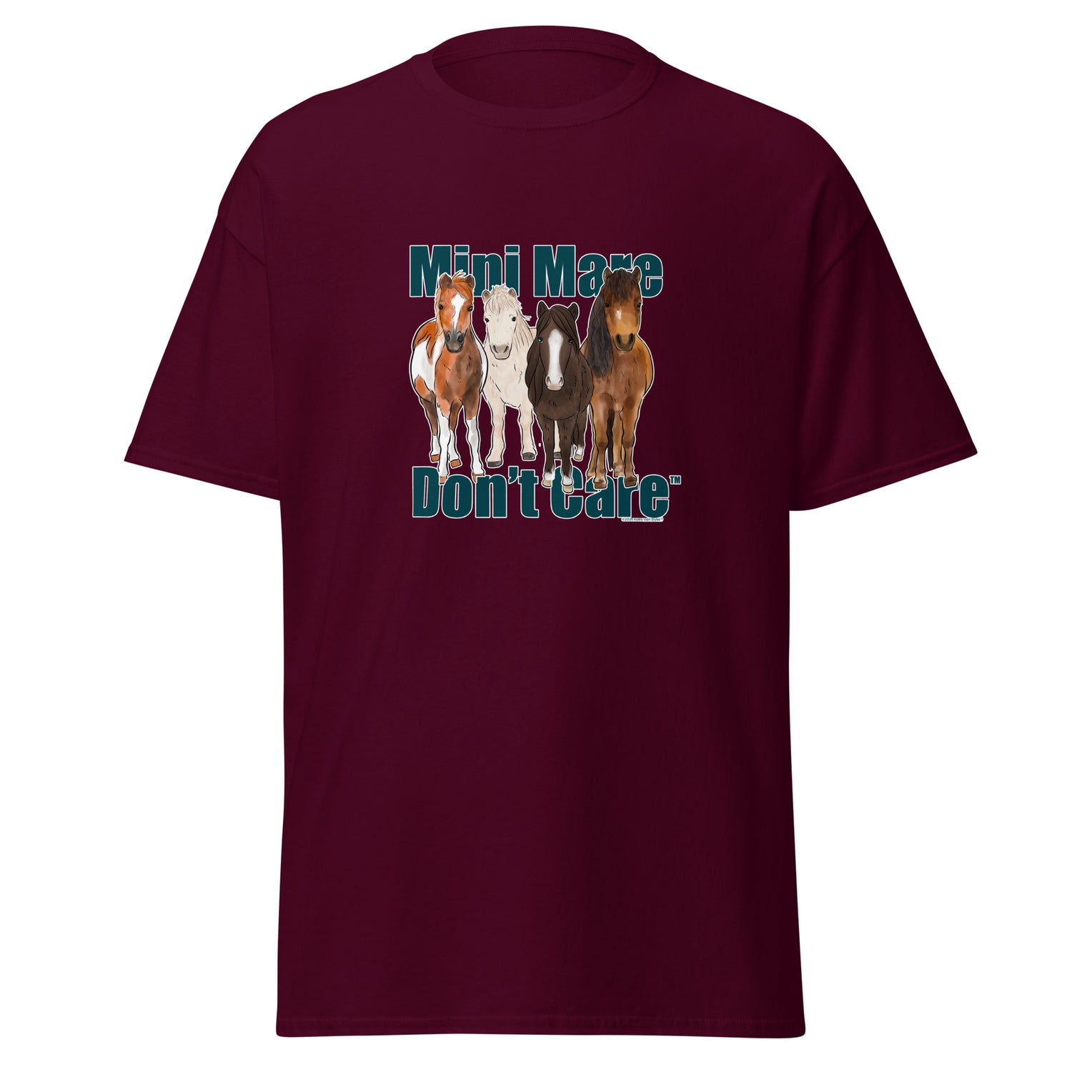 Mini Mare Don't Care T-Shirt by Katie Van Slyke - Maroon