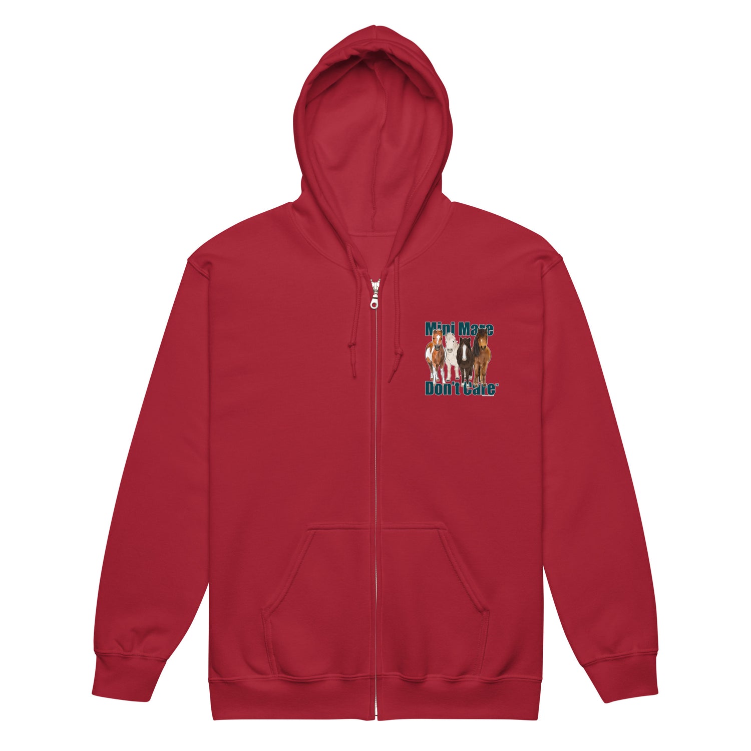 Mini Mare Don't Care Zip-Up Hoodie by Katie Van Slyke - Cardinal Red