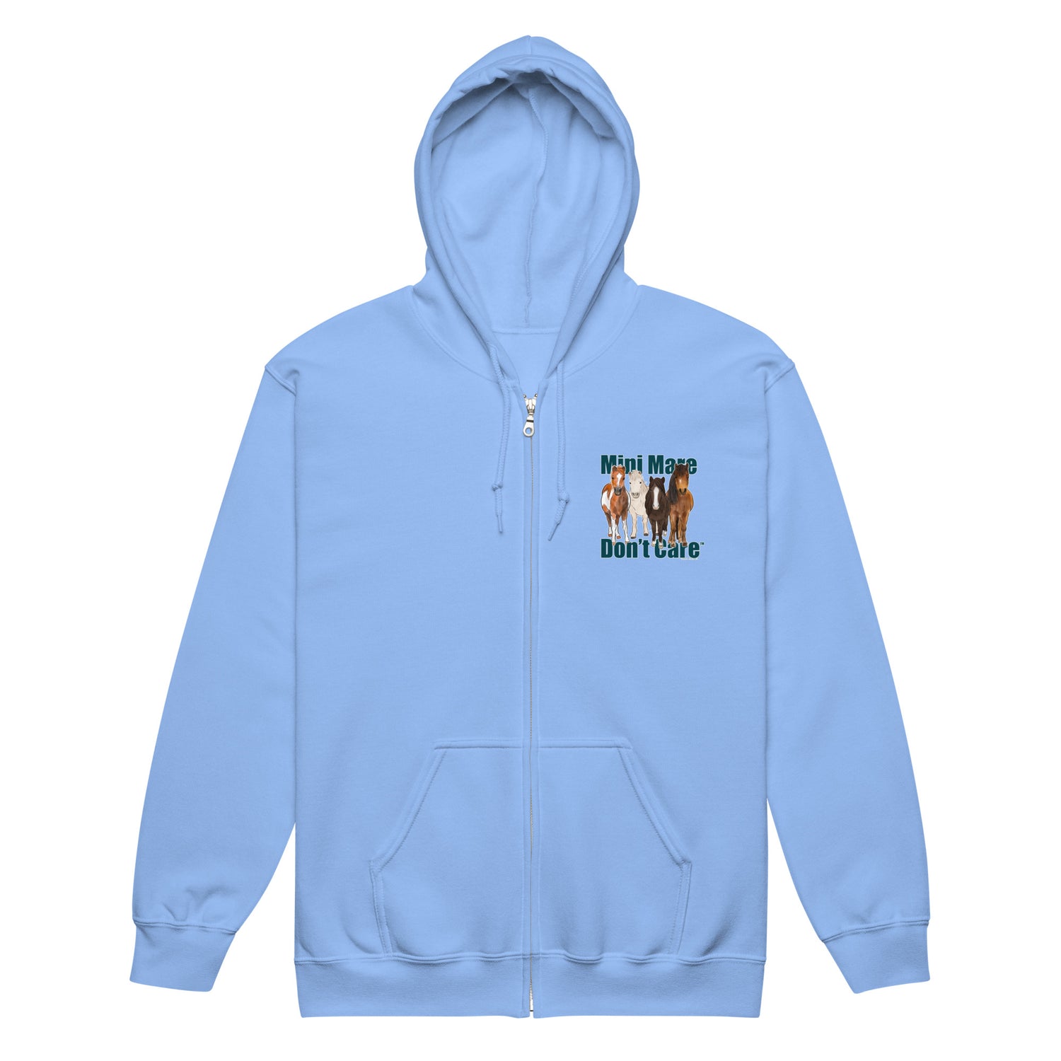 Mini Mare Don't Care Zip-Up Hoodie by Katie Van Slyke - Carolina Blue