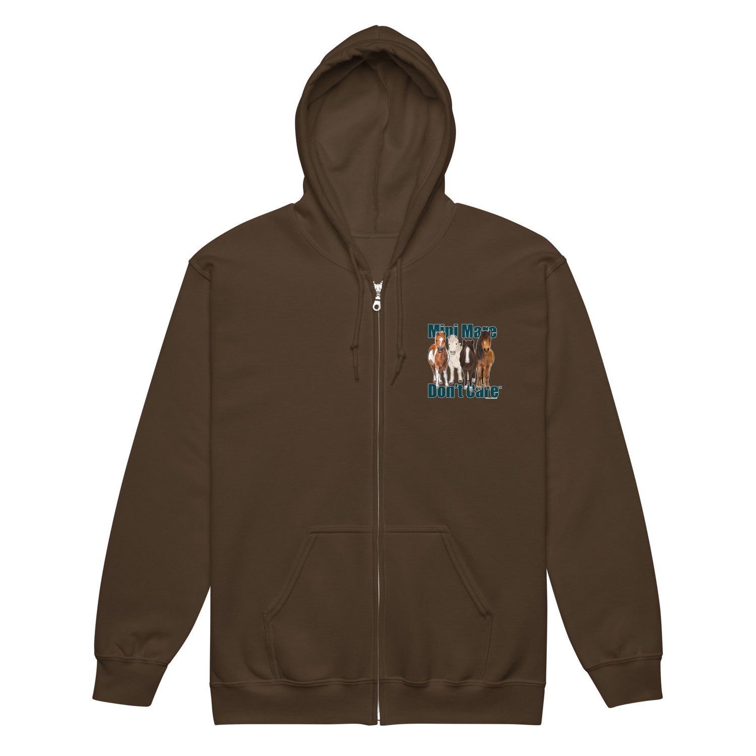 Mini Mare Don't Care Zip-Up Hoodie by Katie Van Slyke - Dark Chocolate