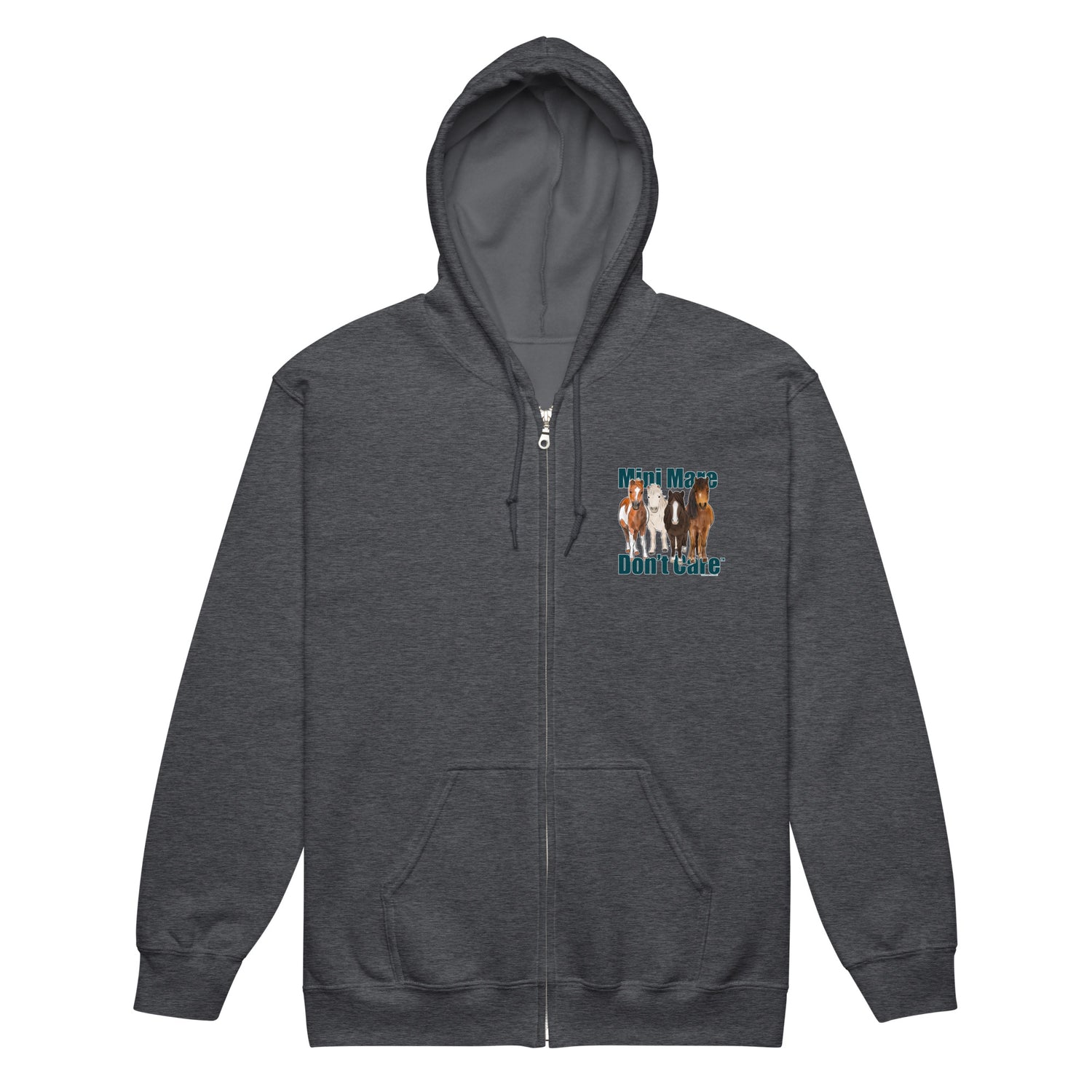 Mini Mare Don't Care Zip-Up Hoodie by Katie Van Slyke - Dark Heather