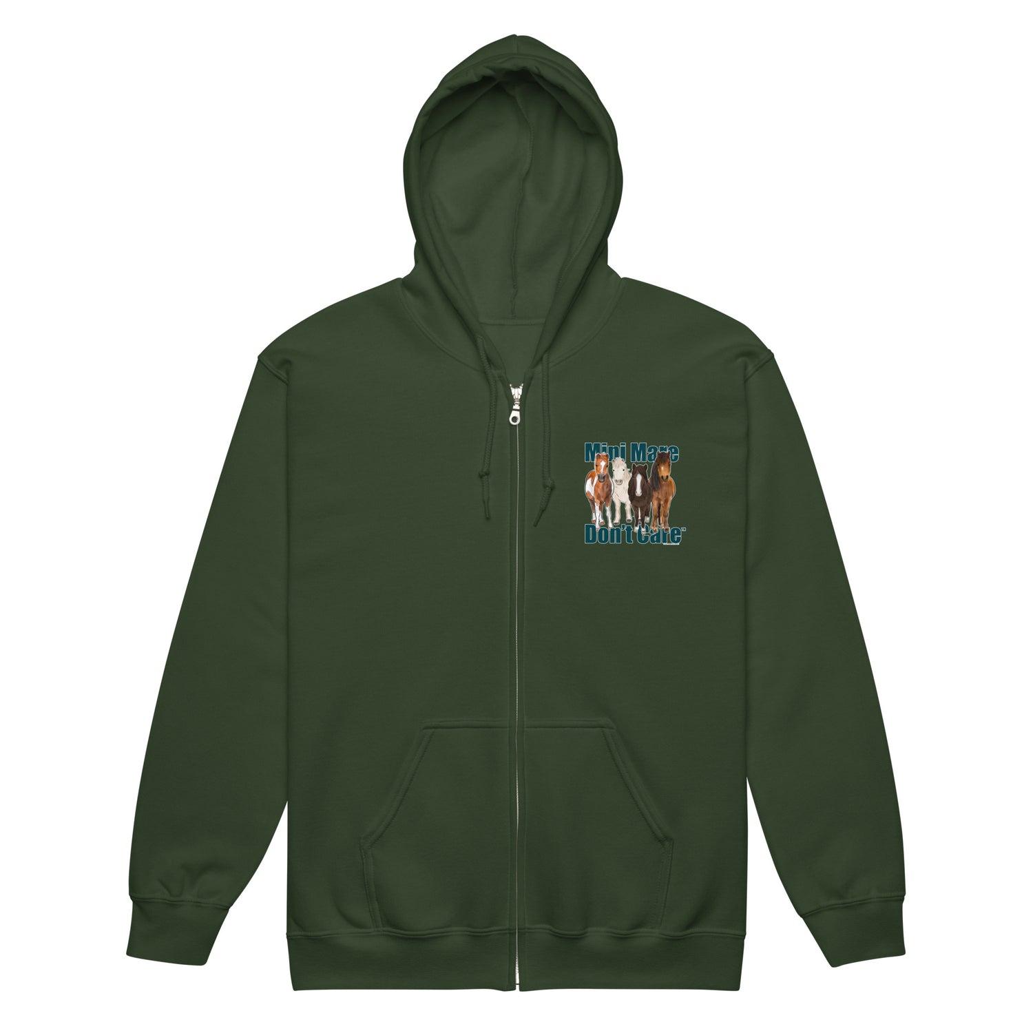 Mini Mare Don't Care Zip-Up Hoodie by Katie Van Slyke - Forest Green