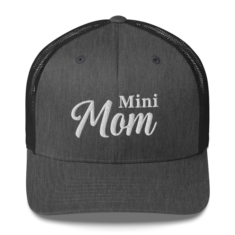 Mini Mom Trucker Hat by Katie Van Slyke - dark heather gray/black