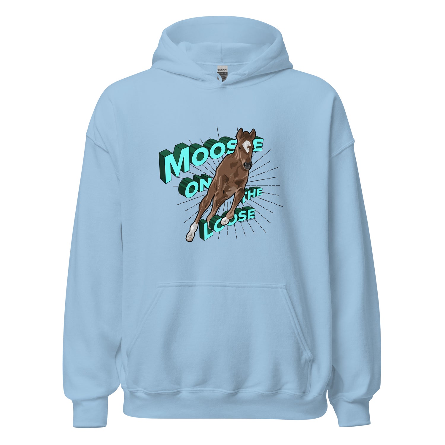 Moose On The Loose Hoodie by Katie Van Slyke - Light Blue