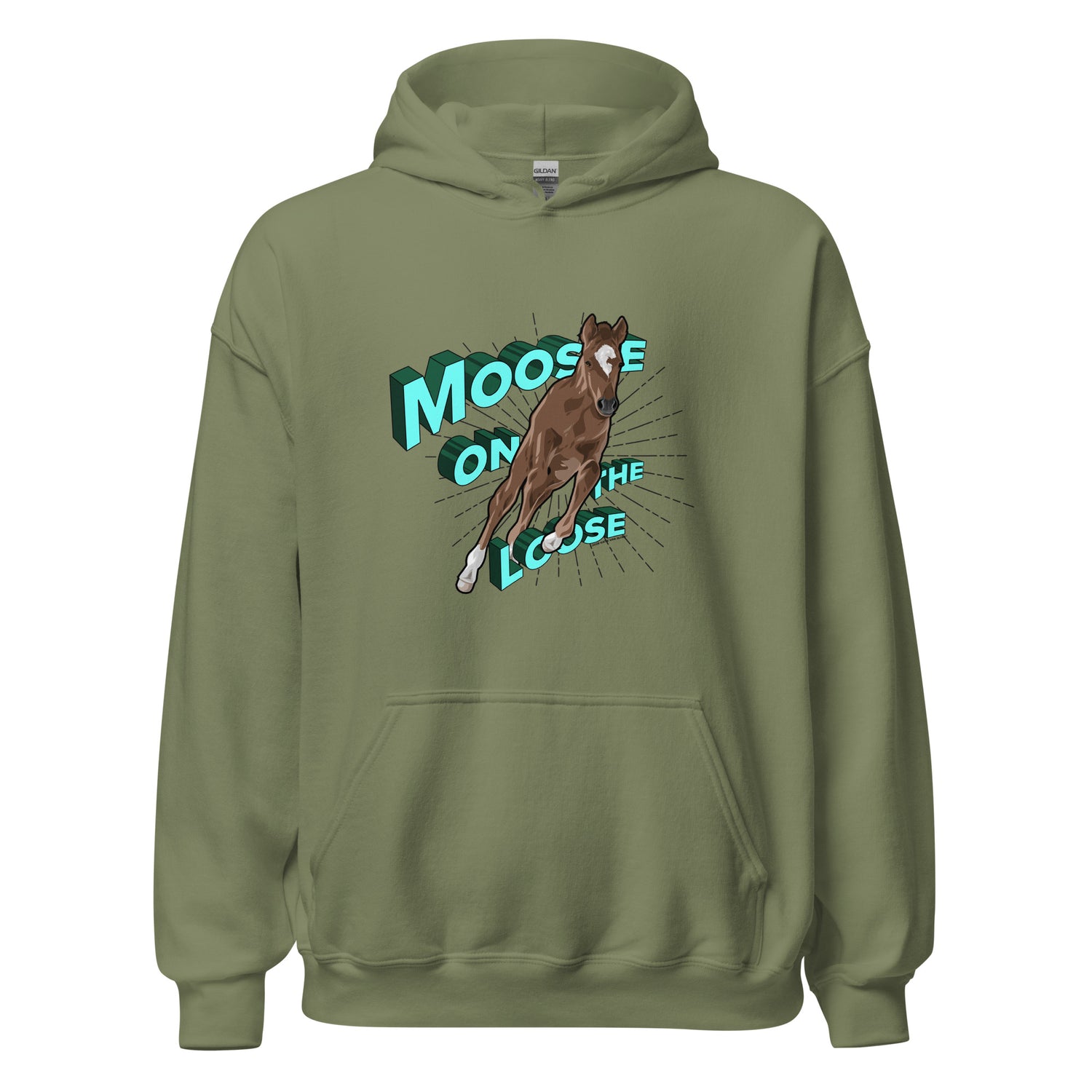 Moose On The Loose Hoodie by Katie Van Slyke - Military Green