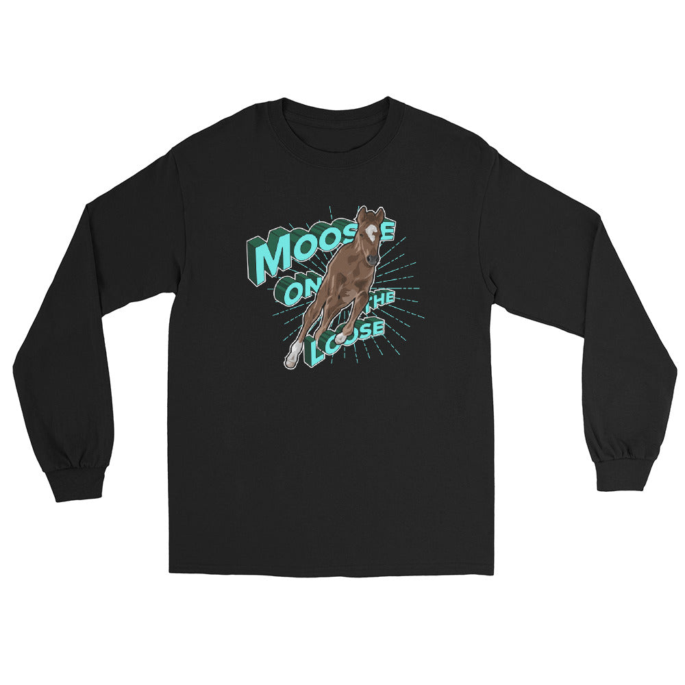 Moose On The Loose Long Sleeve T-Shirt by Katie Van Slyke - Black