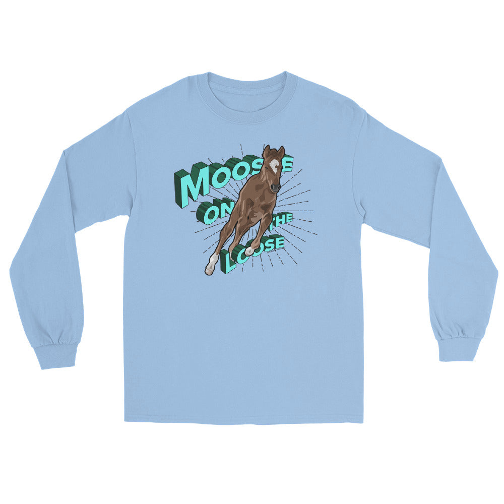 Moose On The Loose Long Sleeve T-Shirt by Katie Van Slyke - Light Blue