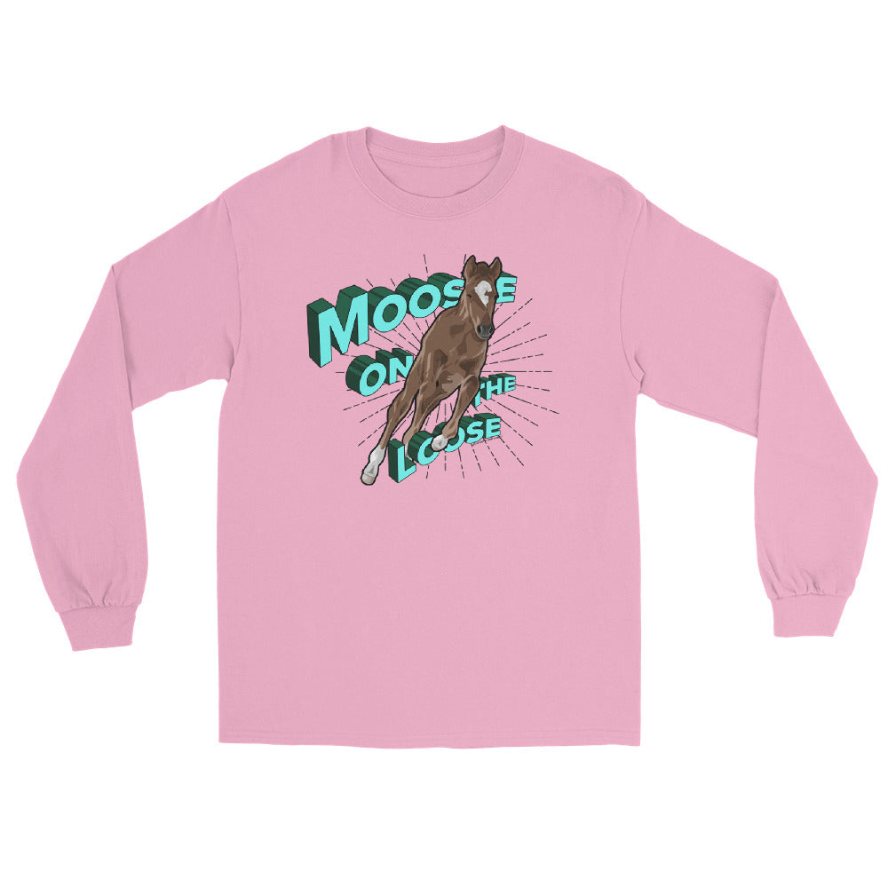 Moose On The Loose Long Sleeve T-Shirt by Katie Van Slyke - Light Pink