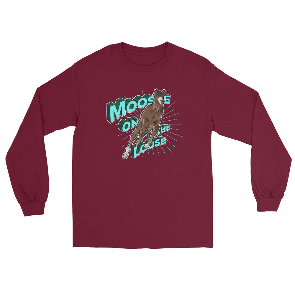 Moose On The Loose Long Sleeve T-Shirt by Katie Van Slyke - Maroon