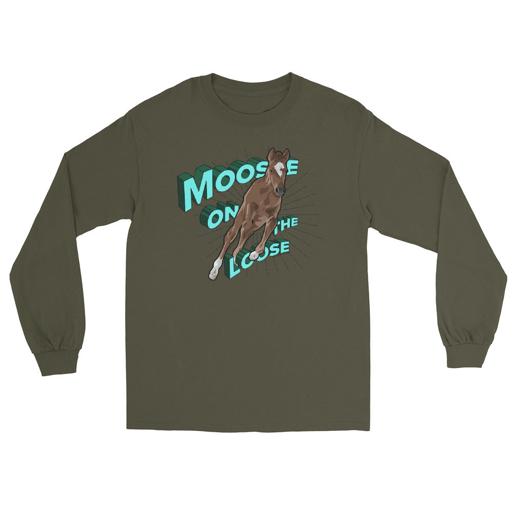 Moose On The Loose Long Sleeve T-Shirt by Katie Van Slyke - Military Green