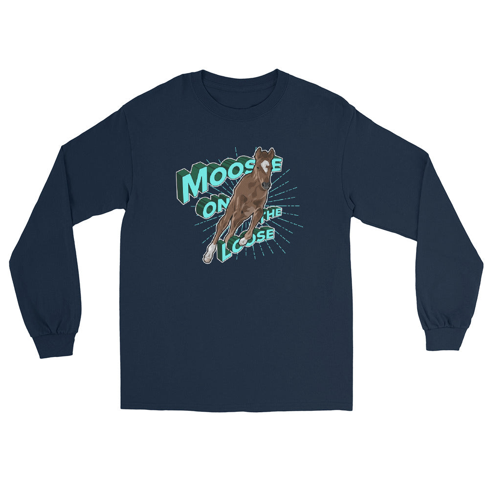 Moose On The Loose Long Sleeve T-Shirt by Katie Van Slyke - Navy