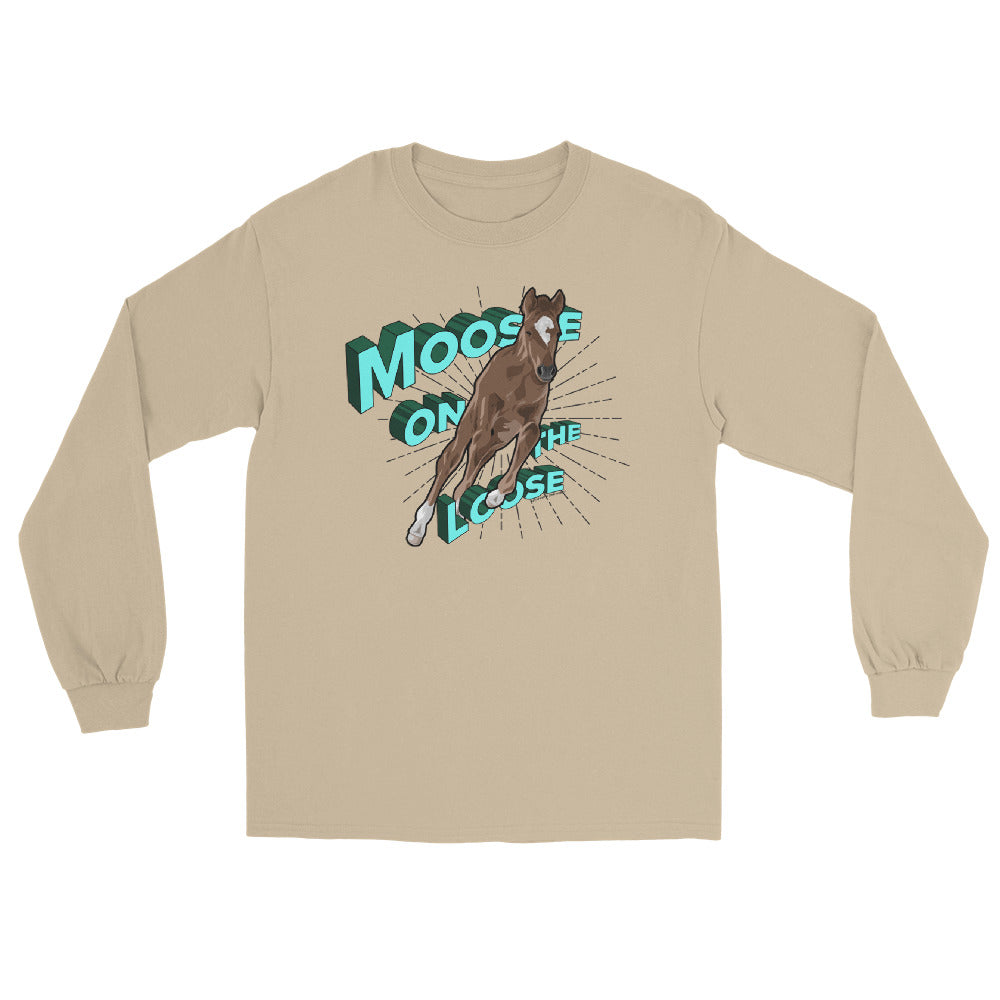 Moose On The Loose Long Sleeve T-Shirt by Katie Van Slyke - Sand