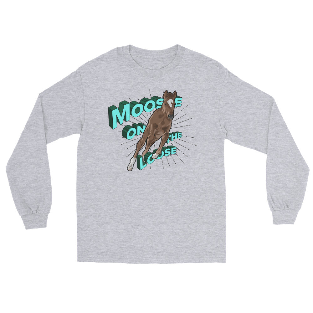 Moose On The Loose Long Sleeve T-Shirt by Katie Van Slyke - Sport Grey