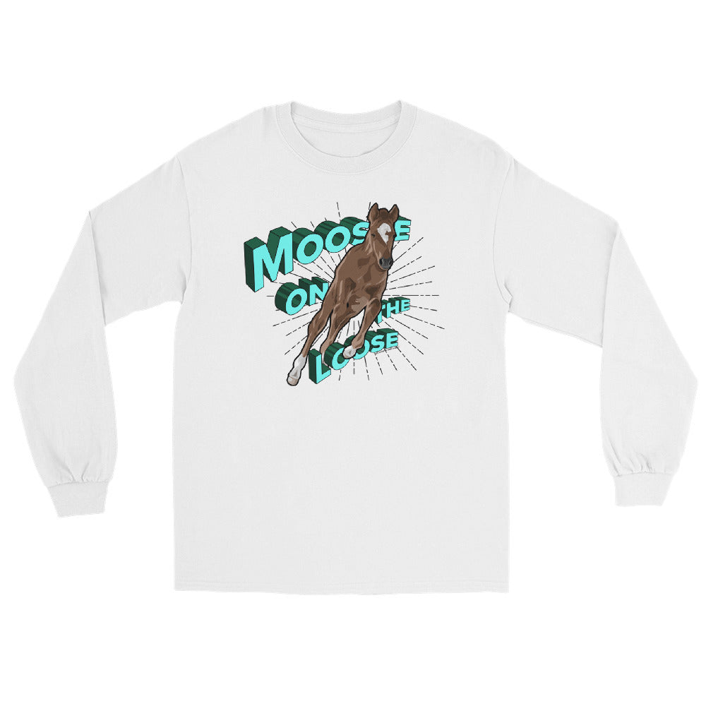 Moose On The Loose Long Sleeve T-Shirt by Katie Van Slyke - White