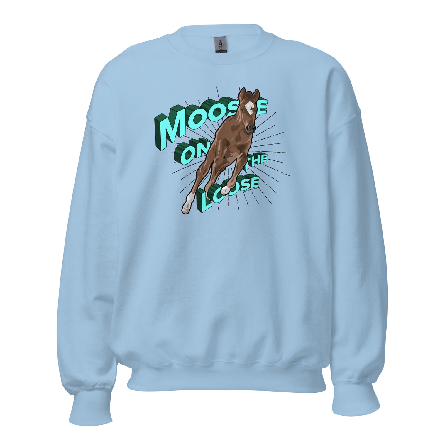 Moose On The Loose Sweatshirt by Katie Van Slyke - Light Blue