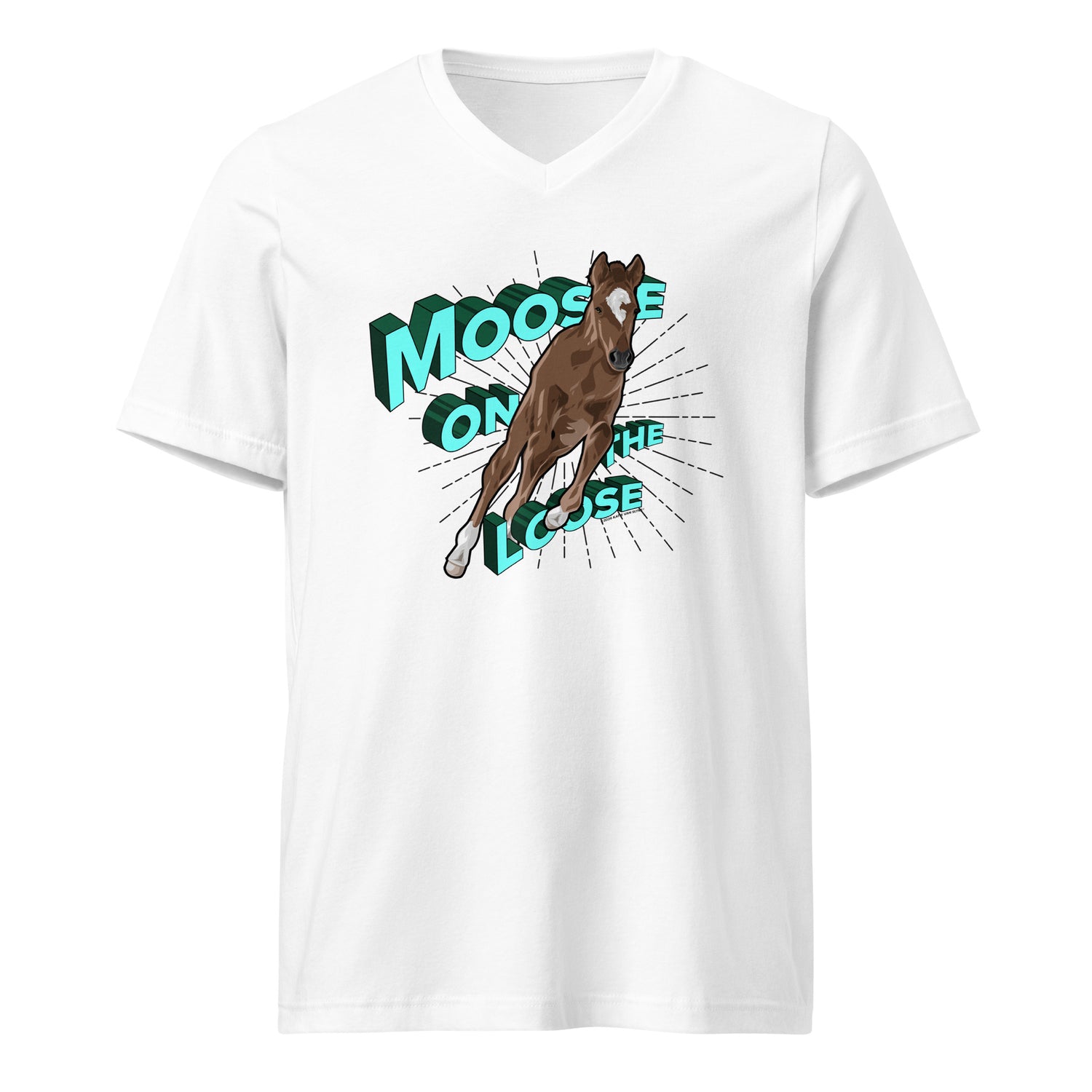 Moose On The Loose V-Neck T-Shirt by Katie Van Slyke - White