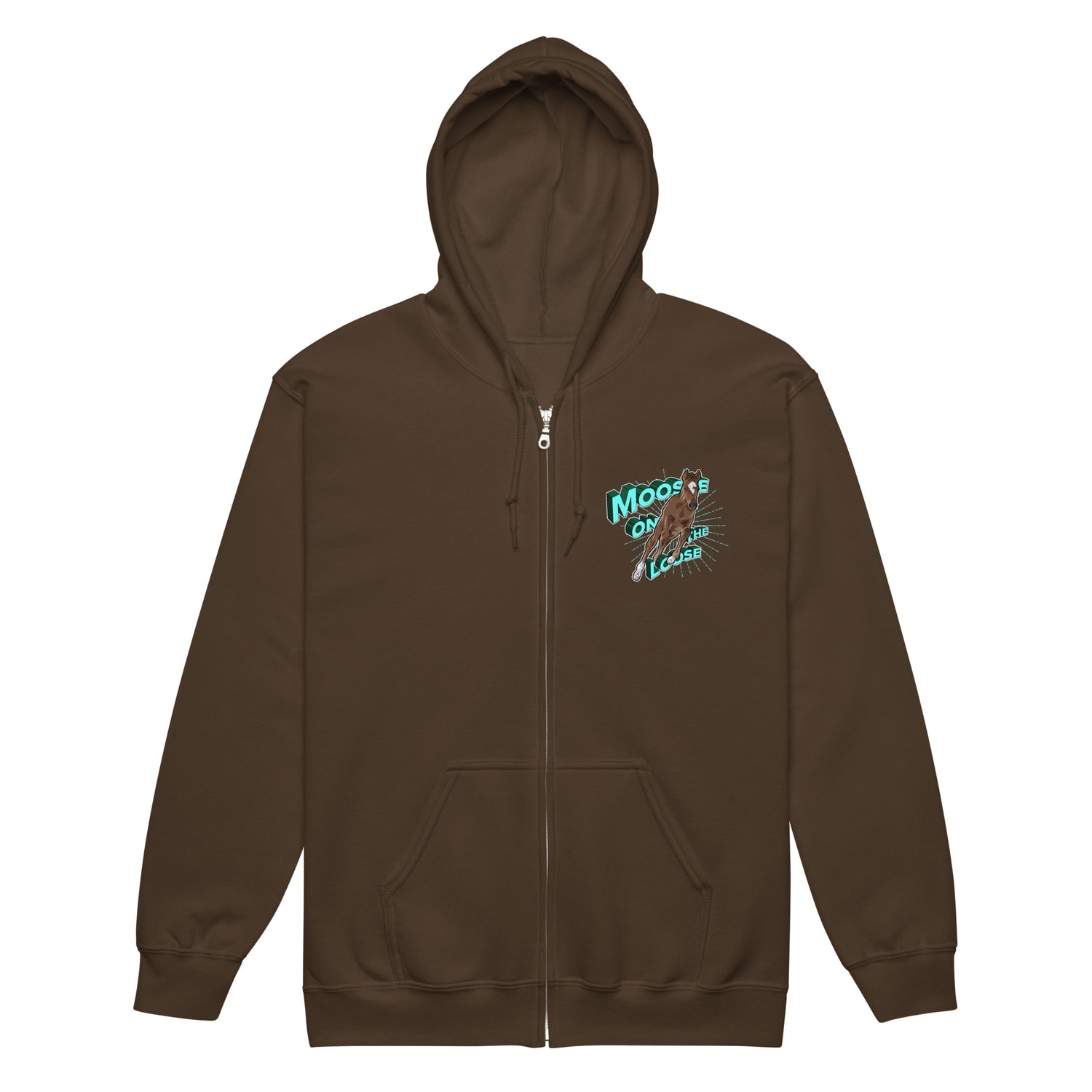 Moose On The Loose Zip-Up Hoodie by Katie Van Slyke - Dark Chocolate
