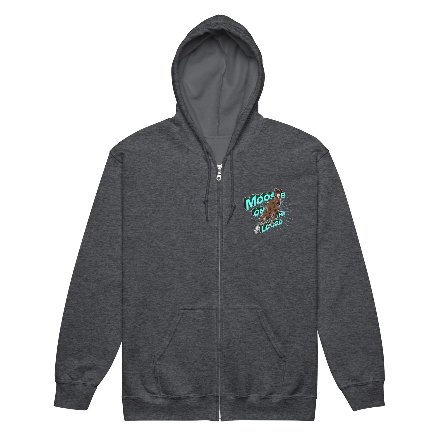 Moose On The Loose Zip-Up Hoodie by Katie Van Slyke - Dark Heather